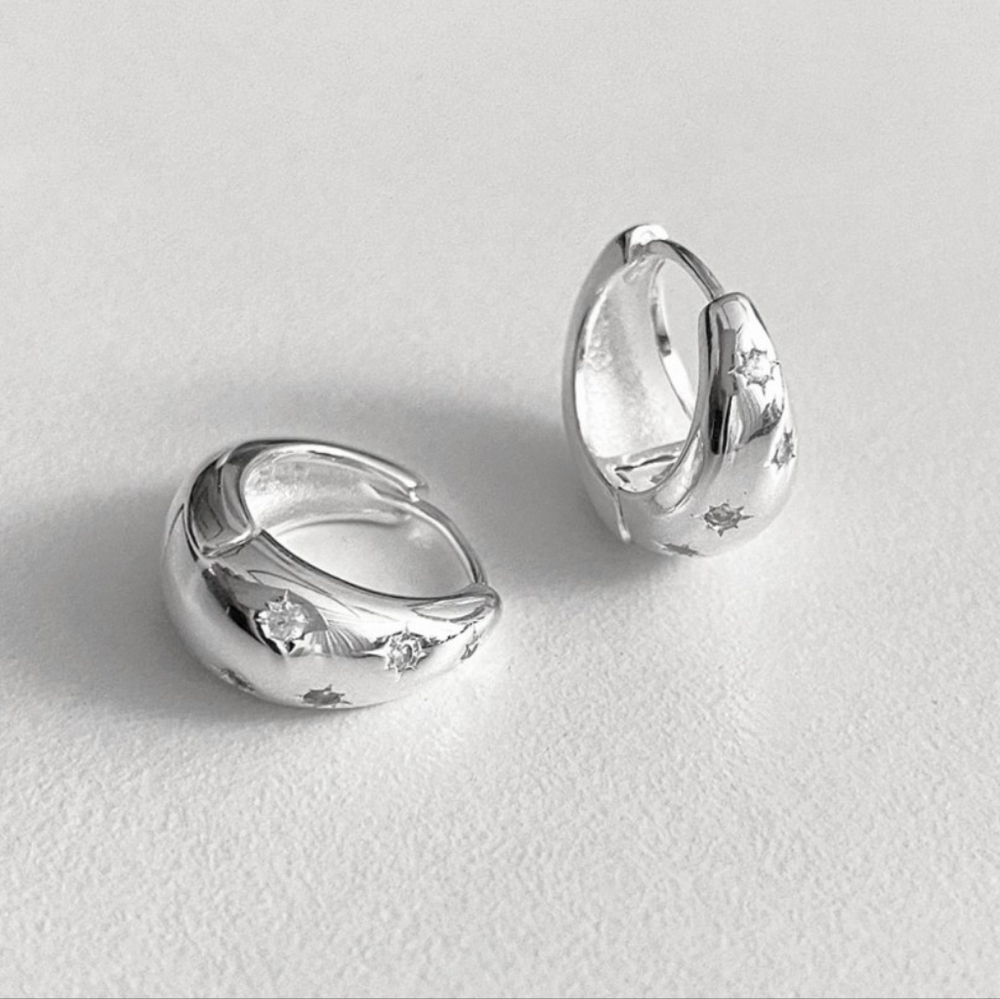 Celestial Silver Huggie Hoop Earrings